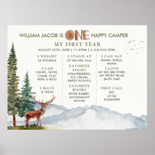 Póster Hitos de Deer One Happy Camper Woodland