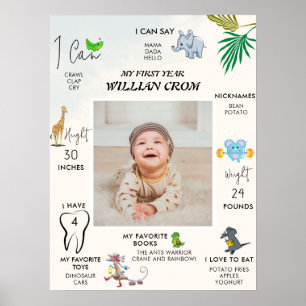 Póster Hitos de primer año de primer cumpleaños de animal