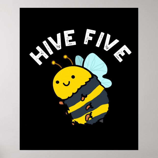 Póster Hive Five Funny High Five Bee Pun Dark BG (Frente)