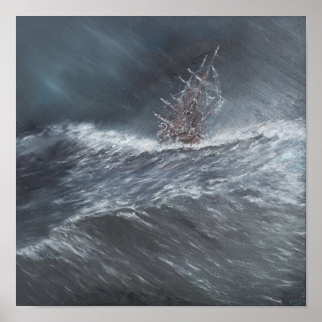 Póster HMS Beagle en una tormenta en el Cabo de Horn (Frente)