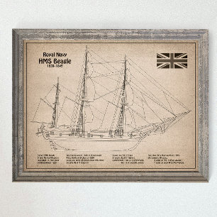 Póster HMS Beagle Tall Ship - Ship Blueprint SD
