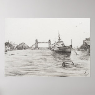 Póster HMS Belfast en el río Támesis Londres.2006