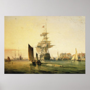 Póster HMS Britannia entra en Portsmouth, 1835