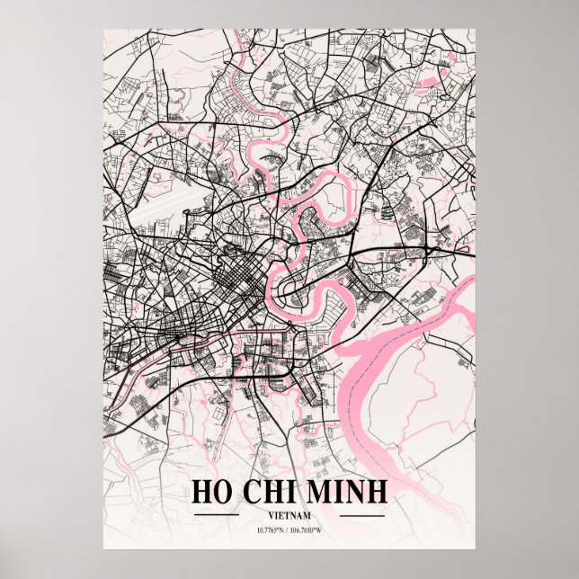 Póster Ho Chi Minh - Mapa vietnamita de la ciudad (Frente)