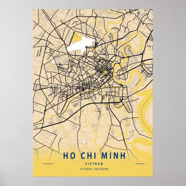 Póster Ho Chi Minh - Vietnam Yellow City Map (Frente)