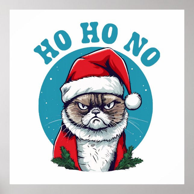Póster Ho ho no - divertido grumpy gato santa (Frente)