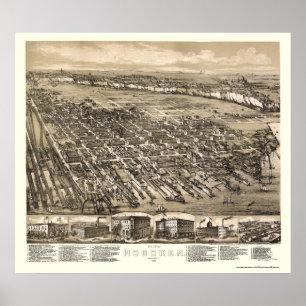 Póster Hoboken, mapa panorámico de NJ - 1881