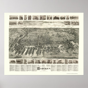 Póster Hoboken, Mapa Panorámico NJ - 1904