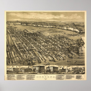 Póster Hoboken New Jersey 1881 Antique Panoramic Map