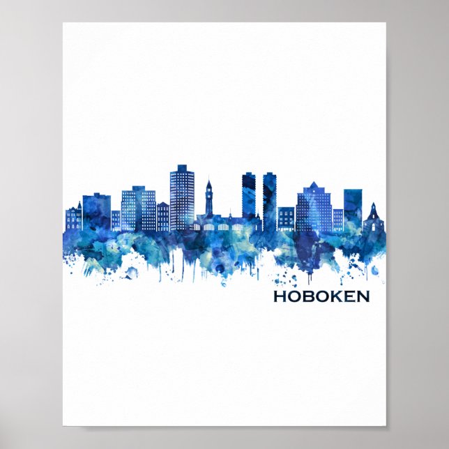 Póster Hoboken New Jersey Skyline Blue (Frente)