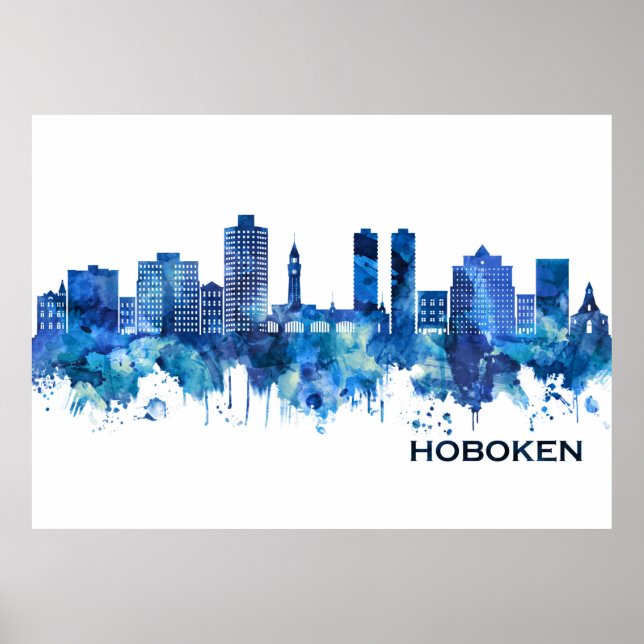 Póster Hoboken New Jersey Skyline Blue (Frente)