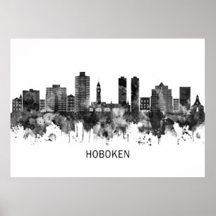 Póster Hoboken New Jersey Skyline BW