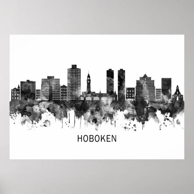 Póster Hoboken New Jersey Skyline BW (Frente)