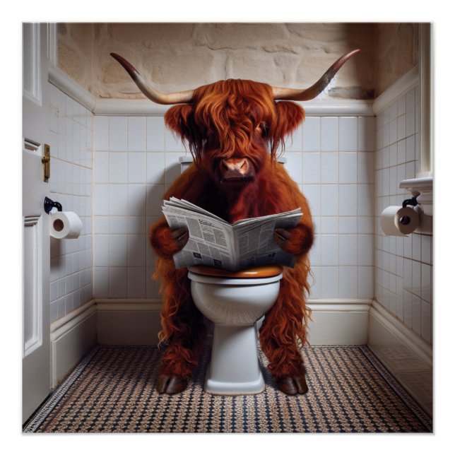 Póster Hochland Kuh / Highland Cow / liest News (Anverso)