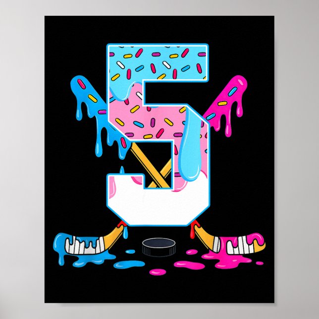 Póster Hockey 5 Years Old Ice Cream Drip 5th Birthday Kid (Frente)