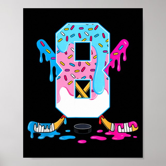 Póster Hockey 8 Years Old Ice Cream Drip 8th Birthday Kid (Frente)