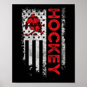 Póster Hockey Bandera estadounidense Jugador de hockey Pa