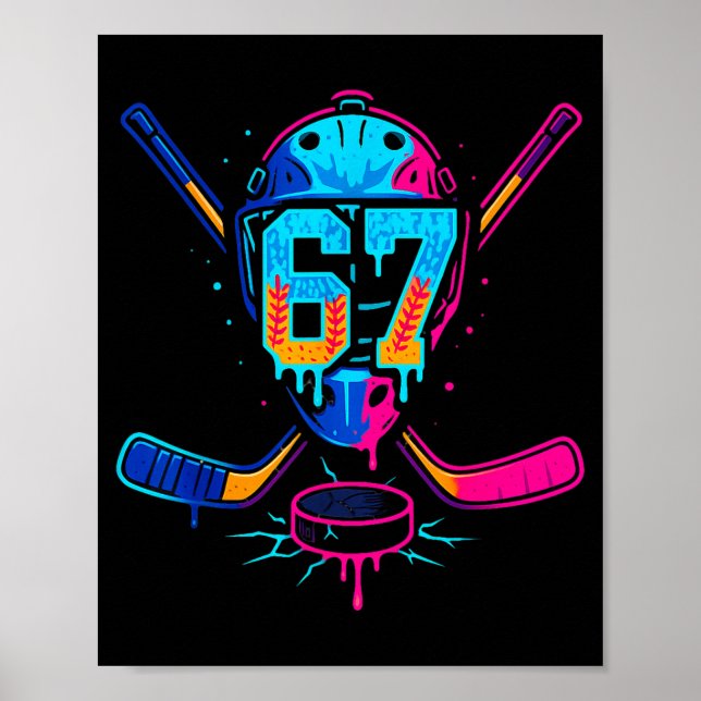 Póster Hockey Ice Cream Drip Number 67 Player 67th Birthd (Frente)
