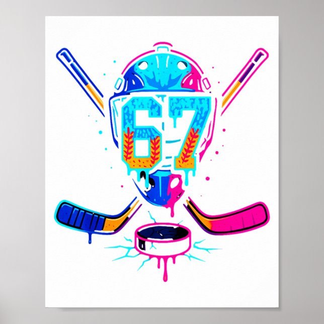 Póster Hockey Ice Cream Drip Number 67 Player 67th Birthd (Frente)