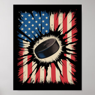 Póster Hockey Patriótico 4 De Julio Bandera Americana Vin