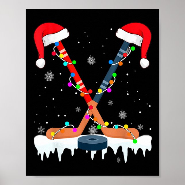 Póster Hockey Santa Hat Christmas Lights Fun Sport Boys X (Frente)