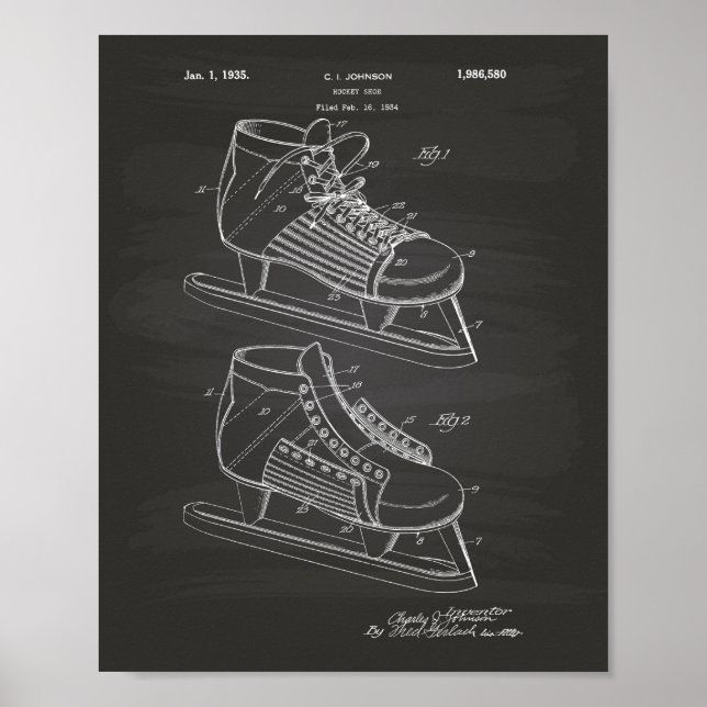 Póster Hockey Shoe 1934 Patent Art - Chalkboard (Frente)