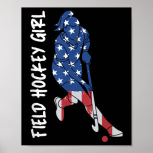 Póster Hockey sobre césped bandera de EE. UU. para mujere
