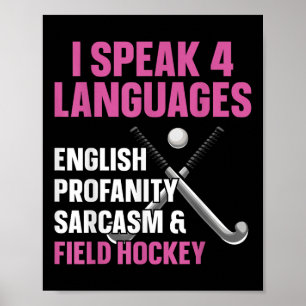 Póster Hockey sobre césped Hablo 4 idiomas Inglés Obsceni