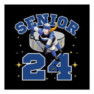 Póster Hockey sobre hielo divertido senior 2024