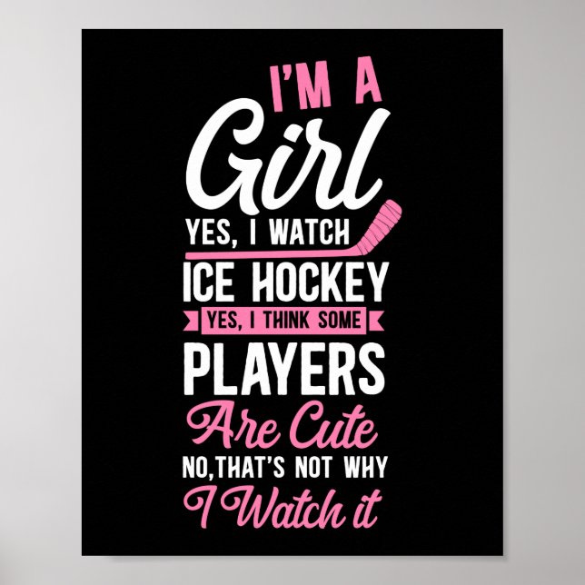 Póster Hockey Sobre Hielo Soy Chica Sí, Veo Hockey Sobre  (Frente)