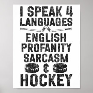 Póster Hockey sobre hielo Vintage Hablo 4 idiomas inglés