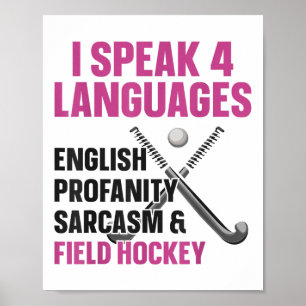 Póster Hockey sobre hierba Hablo 4 idiomas Inglés Obsceni