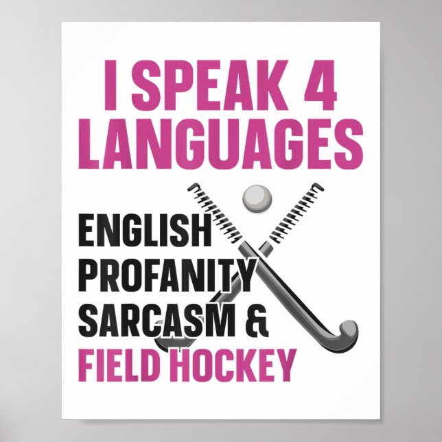 Póster Hockey sobre hierba Hablo 4 idiomas Inglés Obsceni (Frente)