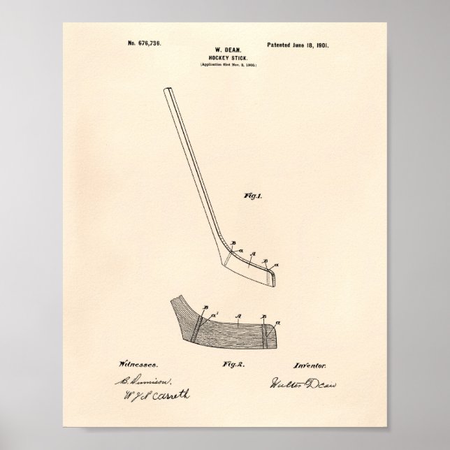 Póster Hockey Stick 1901 Patent Art - Peper antiguo (Frente)