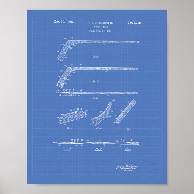Póster Hockey Stick 1935 Patent Art - Blueprint (Frente)