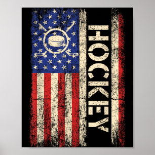 Póster Hockey Usa Jugador De Hockey Con Bandera Americana