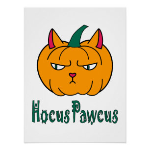 Póster Hocucus pawcus Halloween calabaza ginger cat magia
