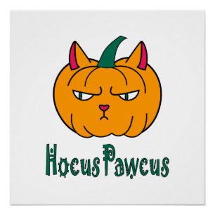 Póster Hocucus pawcus Halloween calabaza ginger cat magia