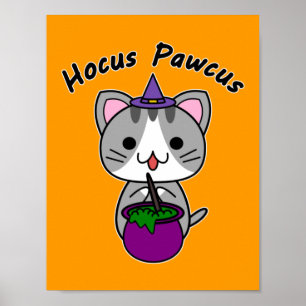 Póster Hocus Pawcus - Gato Tabby Gris - Escritura Negra