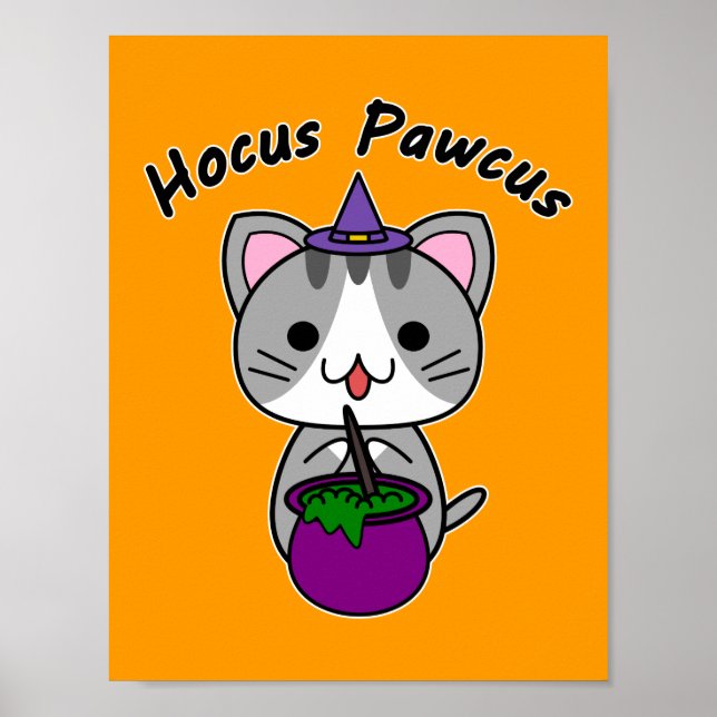 Póster Hocus Pawcus - Gato Tabby Gris - Escritura Negra (Frente)