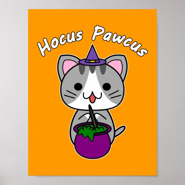 Póster Hocus Pawcus - Gray Tabby Cat - White Writing (Frente)