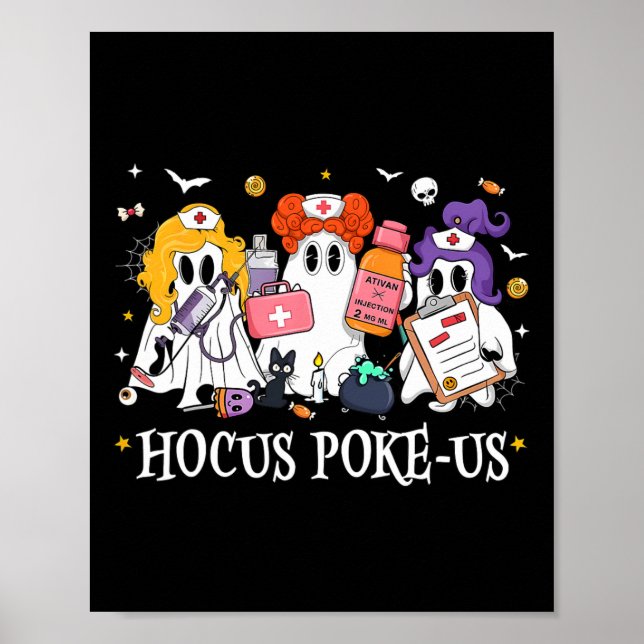 Póster Hocus Poke-us Enfermera de bruja Funny Halloween S (Frente)