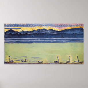 Póster Hodler - Lago Ginebra, Mont Blanc, Amanecer 19...