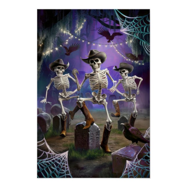Póster Hoedown De Halloween, Esqueletos De Baile De Línea (Anverso)