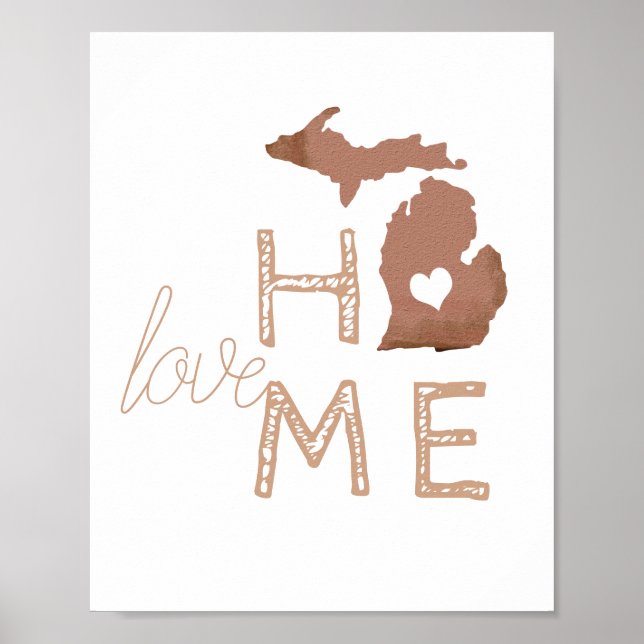 Póster Hogar Amor Michigan Corazón Cobre Blanco (Frente)