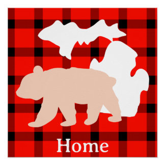 Póster Hogar de oso de Michigan en cuadros de búfalo