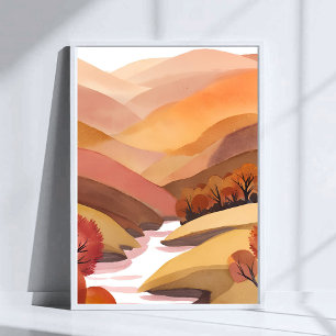 Póster Hogar de Otoño   Paisaje de Acuarela de Follaje de