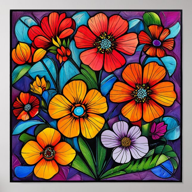 Póster Hogar Decorado con Botánica Brillante Floral (Frente)