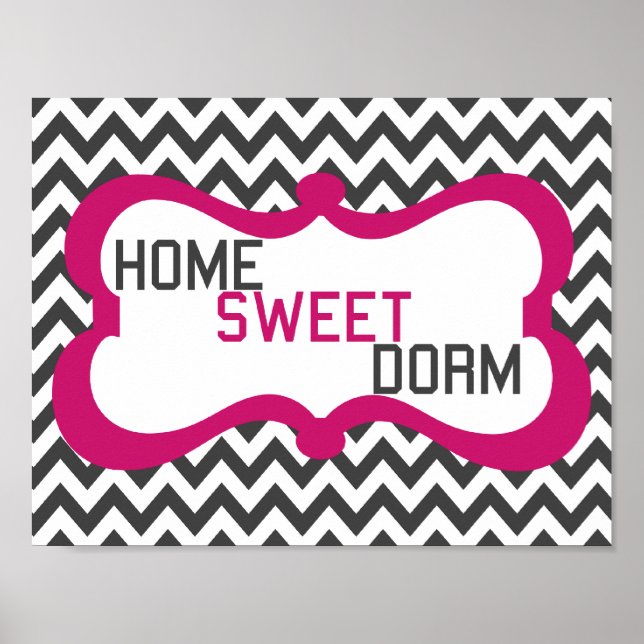 Póster Hogar Dulce Dorm Gris y Chevron Pink Wall Art Impr (Frente)