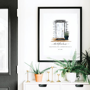 Póster Hogar Dulce Hogar Acuarela Blanco Hamptons Puerta
